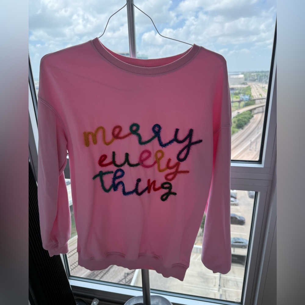 Merry Everything Holiday Sweater - Pink, Size M